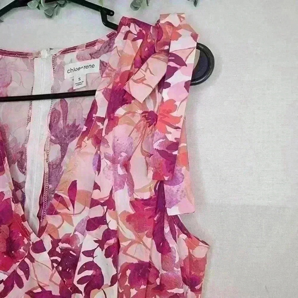 Chloe+Rene Women’s Pink Floral Sleeveless VNeck Ribboned Straps Maxi Dress 👗 - Picture 3 of 10